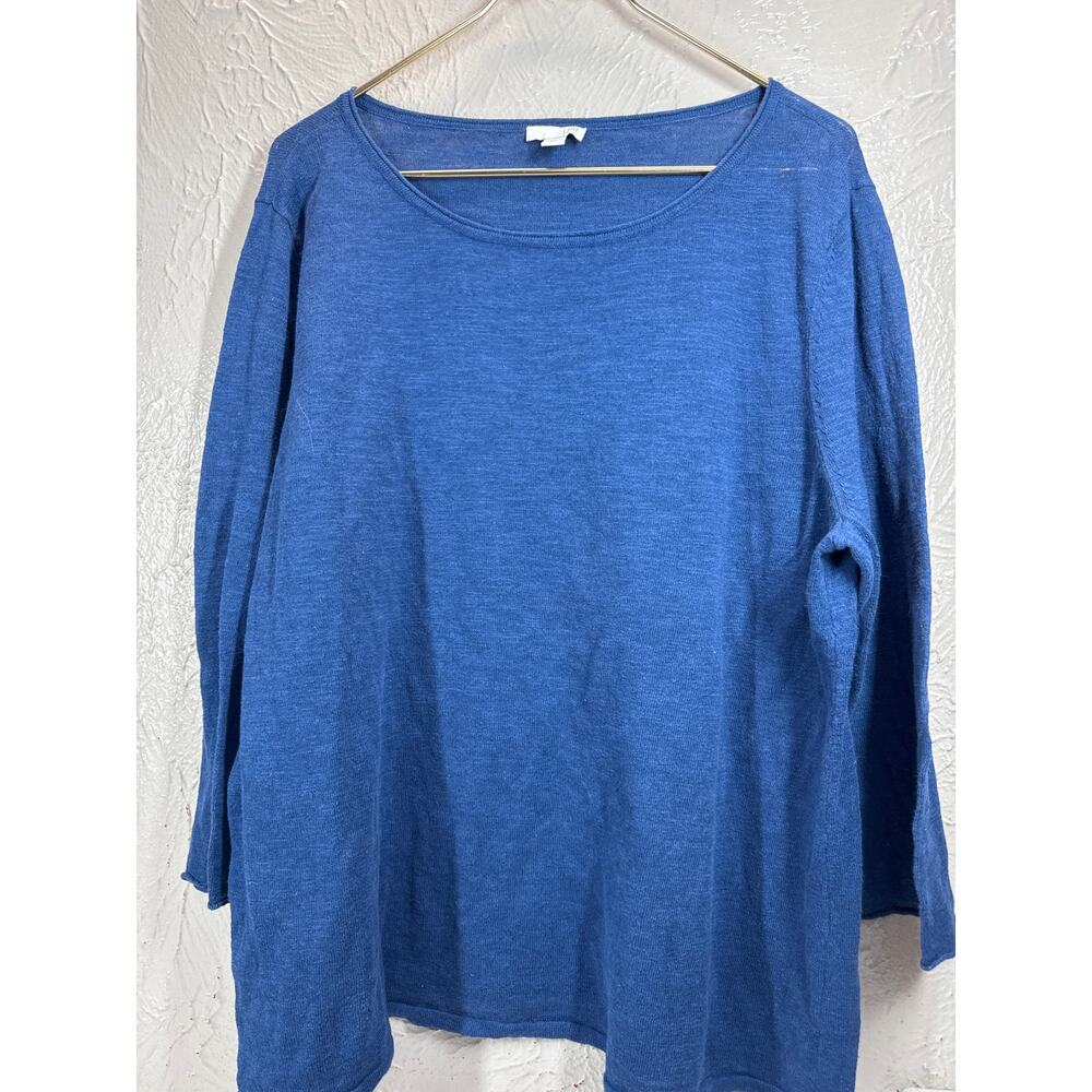 J.Jill Womens Blue Round Neck Linen Blend Knit Relaxed Pullover Sweater Size XL